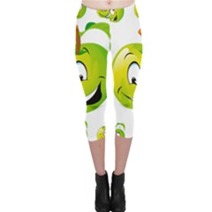 Apple Green Fruit Emoji Face Smile Fres Red Cute Capri Leggings  by Alisyart