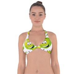 Apple Green Fruit Emoji Face Smile Fres Red Cute Halter Neck Bikini Top by Alisyart