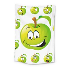Apple Green Fruit Emoji Face Smile Fres Red Cute Small Tapestry