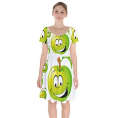 Apple Green Fruit Emoji Face Smile Fres Red Cute Short Sleeve Bardot Dress by Alisyart