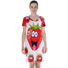 Strawberry Fruit Emoji Face Smile Fres Red Cute Short Sleeve Nightdress by Alisyart
