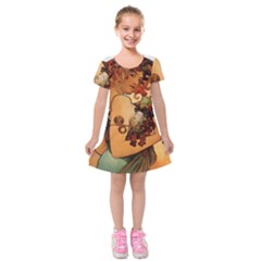 Alfons Mucha   Fruit Kids  Short Sleeve Velvet Dress by NouveauDesign