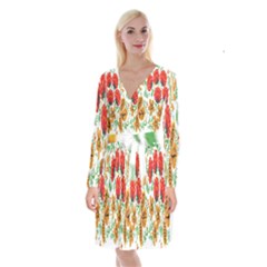 Flower Floral Red Yellow Leaf Green Sexy Summer Long Sleeve Velvet Front Wrap Dress