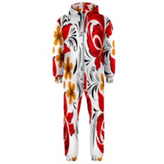 Flower Red Rose Star Floral Yellow Black Leaf Hooded Jumpsuit (men)  by Mariart