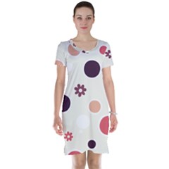 Polka Dots Flower Floral Rainbow Short Sleeve Nightdress by Mariart