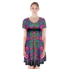 Flowers From Paradise Colors And Star Rain Short Sleeve V-neck Flare Dress by pepitasart