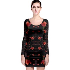 Roses From The Fantasy Garden Long Sleeve Bodycon Dress by pepitasart