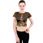Awesome Skull With Rat On Vintage Background Crew Neck Crop Top