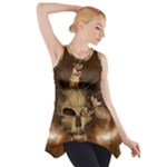 Awesome Skull With Rat On Vintage Background Side Drop Tank Tunic