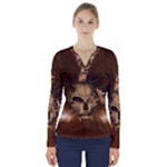 Awesome Skull With Rat On Vintage Background V-Neck Long Sleeve Top