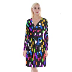 Colorful Rectangles On A Black Background                                     Long Sleeve Velvet Front Wrap Dress by LalyLauraFLM
