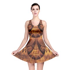 Beautiful Gold And Brown Honeycomb Fractal Beehive Reversible Skater Dress by jayaprime