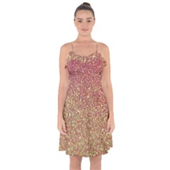 Rose Gold Sparkly Glitter Texture Pattern Ruffle Detail Chiffon Dress by paulaoliveiradesign