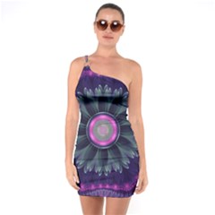 Beautiful Hot Pink And Gray Fractal Anemone Kisses One Soulder Bodycon Dress by jayaprime