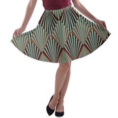 Art Deco Teal Brown A-line Skater Skirt by NouveauDesign