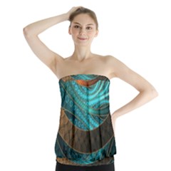 Beautiful Leather & Blue Turquoise Fractal Jewelry Strapless Top by jayaprime