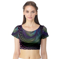 Oz The Great With Technicolor Fractal Rainbow Short Sleeve Crop Top by jayaprime