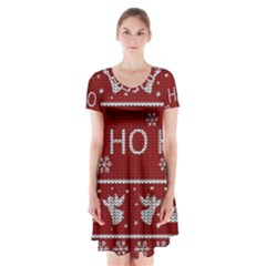 Ugly Christmas Sweater Short Sleeve V-neck Flare Dress by Valentinaart