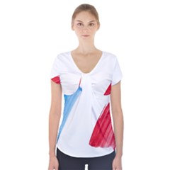 France Flag, Banner Watercolor Painting Art Short Sleeve Front Detail Top by picsaspassion