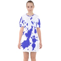 Blue Plaint Splatter Sixties Short Sleeve Mini Dress by Mariart