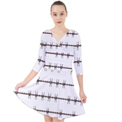Barbed Wire Brown Quarter Sleeve Front Wrap Dress	