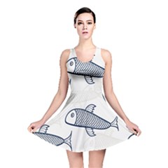 Fish Graphic Flooring Blue Seaworld Swim Water Reversible Skater Dress by Mariart