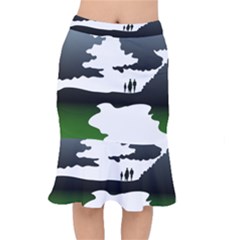 Landscape Silhouette Clipart Kid Abstract Family Natural Green White Mermaid Skirt
