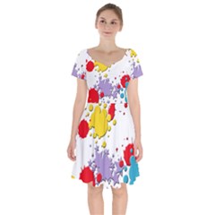 Paint Splash Rainbow Star Short Sleeve Bardot Dress