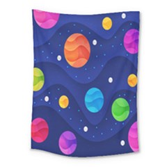 Planet Space Moon Galaxy Sky Blue Polka Medium Tapestry by Mariart