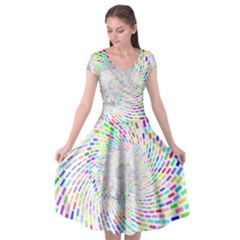 Prismatic Abstract Rainbow Cap Sleeve Wrap Front Dress
