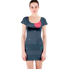 Space Pelanet Galaxy Comet Star Sky Blue Short Sleeve Bodycon Dress by Mariart