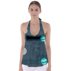 Space Pelanet Galaxy Comet Star Sky Blue Babydoll Tankini Top by Mariart