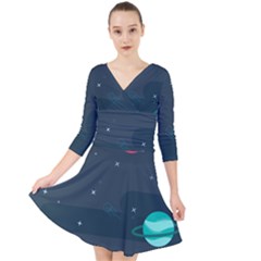 Space Pelanet Galaxy Comet Star Sky Blue Quarter Sleeve Front Wrap Dress	 by Mariart