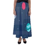 Space Pelanet Galaxy Comet Star Sky Blue Flared Maxi Skirt