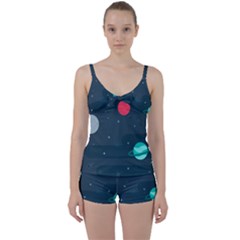 Space Pelanet Galaxy Comet Star Sky Blue Tie Front Two Piece Tankini by Mariart