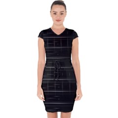 Stripes Black White Minimalist Line Capsleeve Drawstring Dress  by Mariart