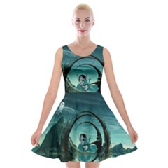 Cute Fairy Dancing On The Moon Velvet Skater Dress by FantasyWorld7