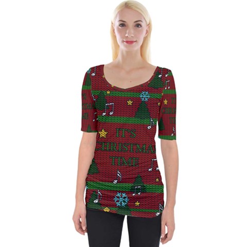 Ugly Christmas Sweater Wide Neckline Tee by Valentinaart