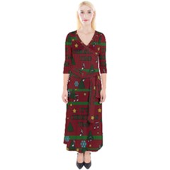 Ugly Christmas Sweater Quarter Sleeve Wrap Maxi Dress by Valentinaart
