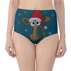 Christmas Giraffe  High-waist Bikini Bottoms by Valentinaart