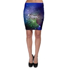 Wonderful Lion Silhouette On Dark Colorful Background Bodycon Skirt by FantasyWorld7