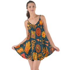 Tribal Ethnic Blue Gold Culture Love The Sun Cover Up by Mariart