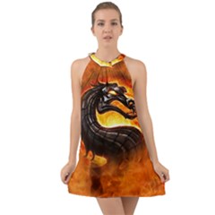 Dragon And Fire Halter Tie Back Chiffon Dress by Celenk