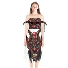 Krampus Devil Face Shoulder Tie Bardot Midi Dress by Celenk