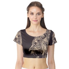 Angry Male Lion Short Sleeve Crop Top by Celenk