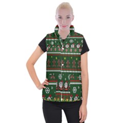 Ugly Christmas Sweater Women s Button Up Puffer Vest by Valentinaart