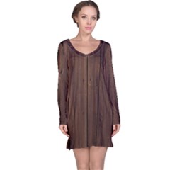 Rustic Dark Brown Wood Wooden Fence Background Elegant Natural Country Style Long Sleeve Nightdress by yoursparklingshop