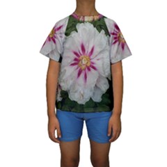 Floral Soft Pink Flower Photography Peony Rose Kids  Short Sleeve Swimwear
