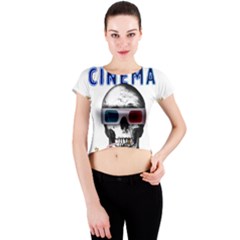 Cinema Skull Crew Neck Crop Top by Valentinaart