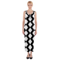 Abstract Tile Pattern Black White Triangle Plaid Fitted Maxi Dress